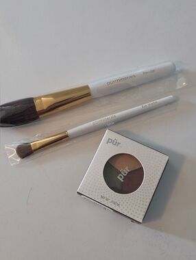 Pür Minerals Women Makeup Eyeshadow Trio with White Makeup Brushes